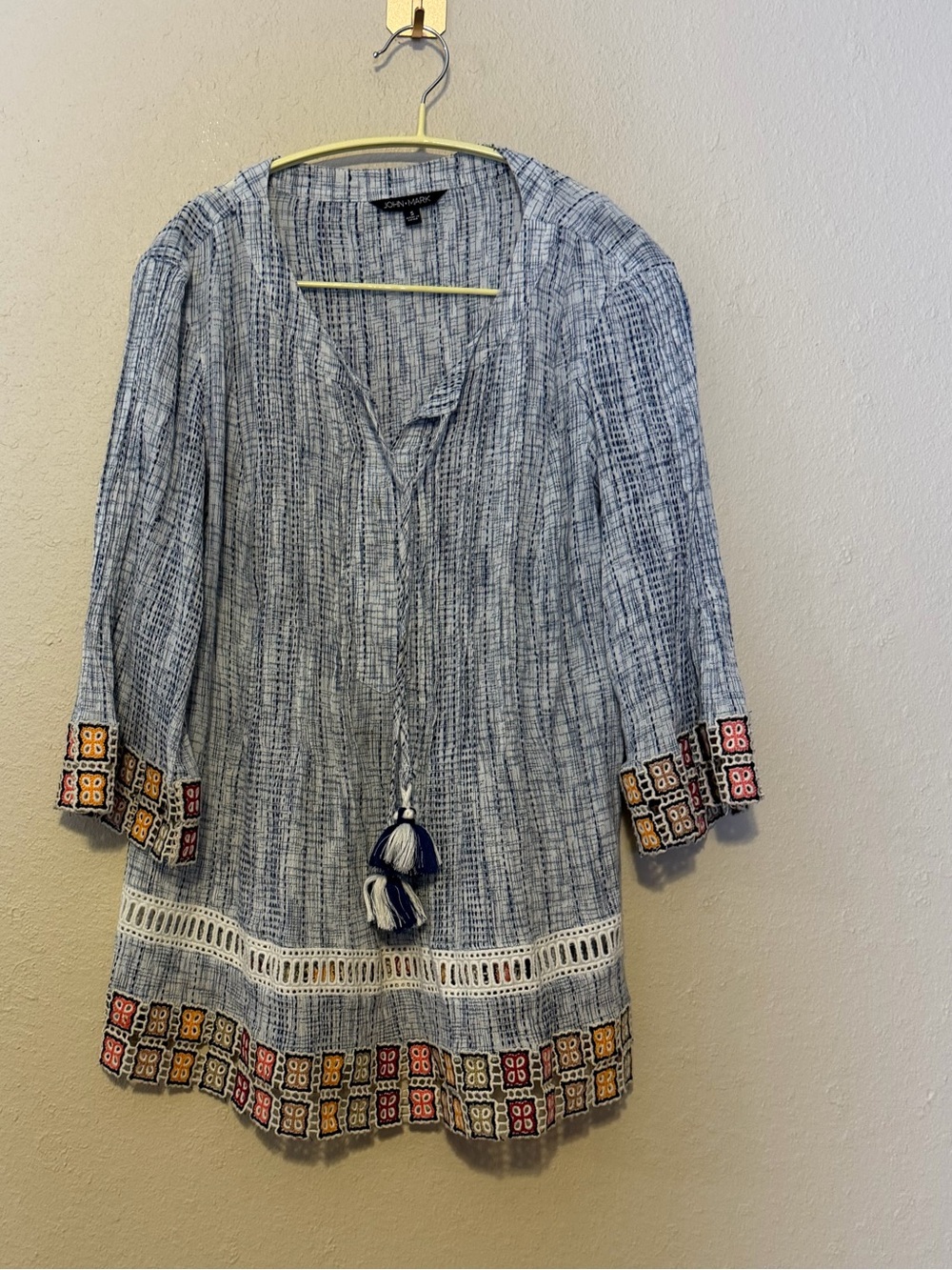 John Mark Boho Top with Tassels and Crotchet Details Size Small